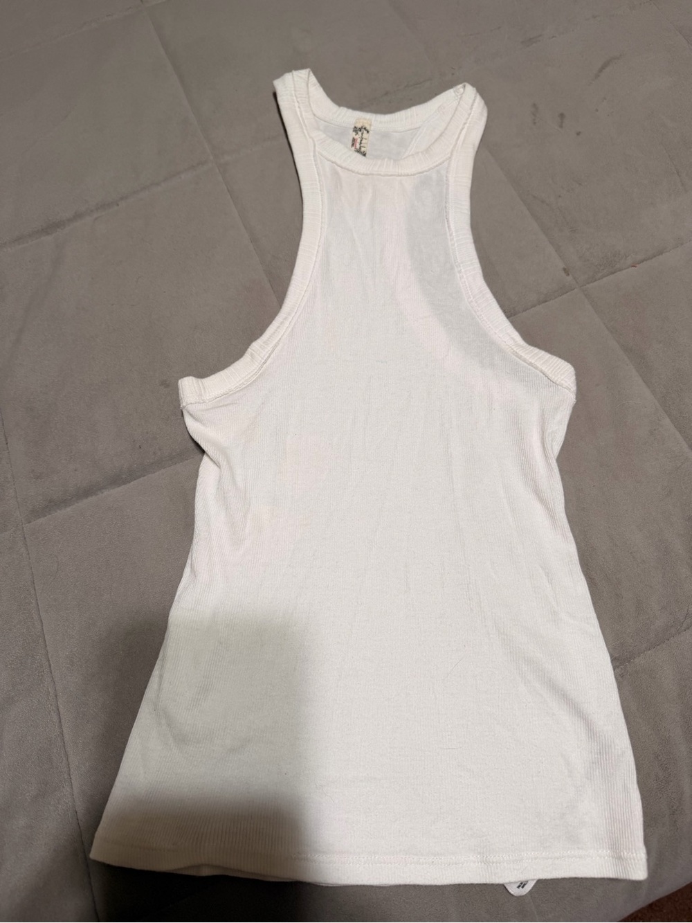 Free People White Ribbed Racerback Tank